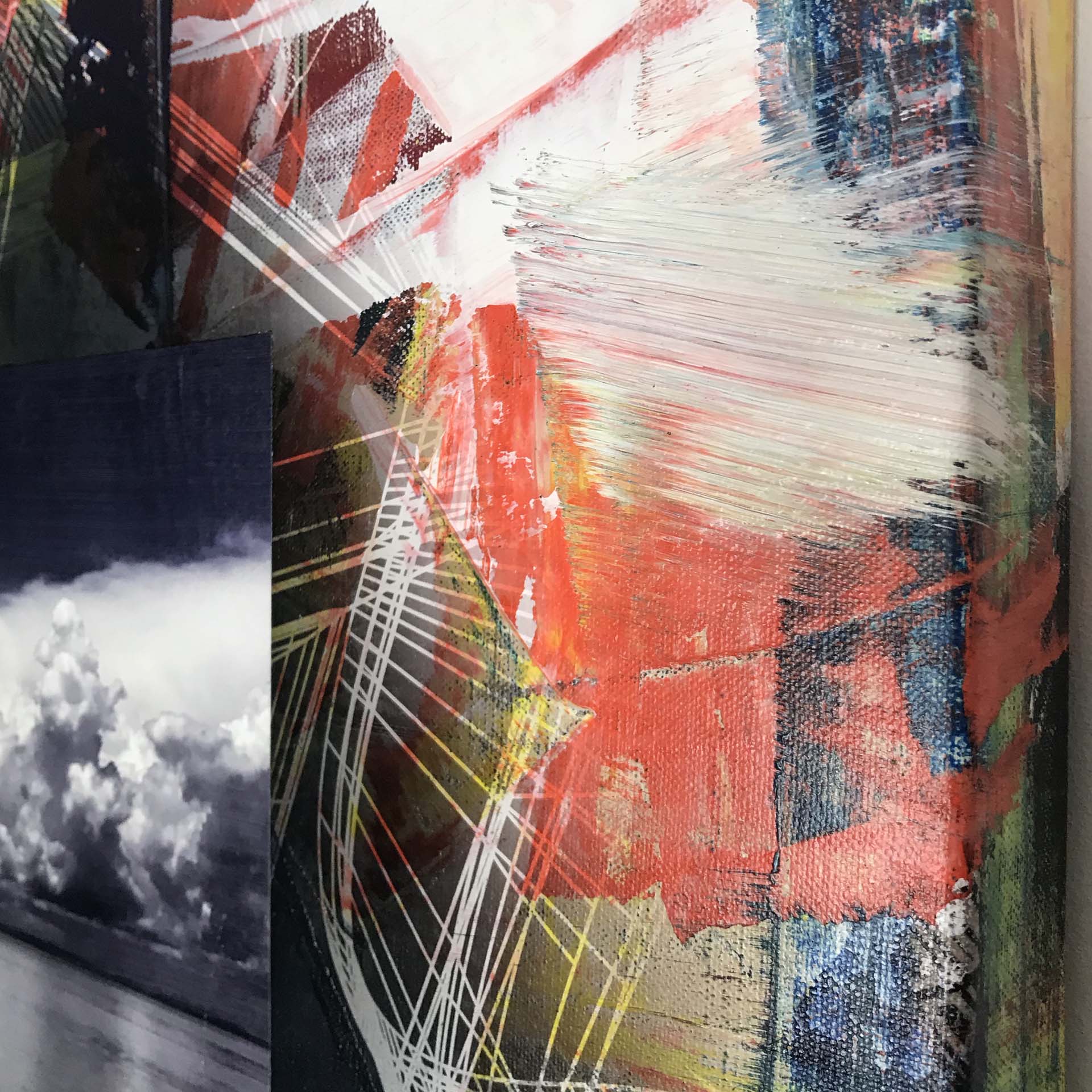 Colin Goldberg, Square Composition with Clouds #3, 2020. Acrylic and ink on linen. 20 x 20 inches.