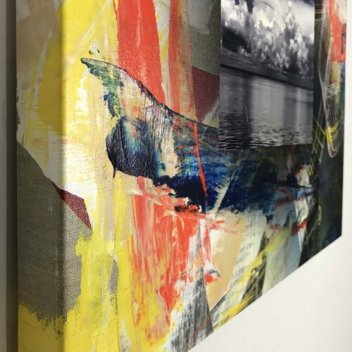 Colin Goldberg, Square Composition with Clouds #3, 2020. Acrylic and ink on linen. 20 x 20 inches.