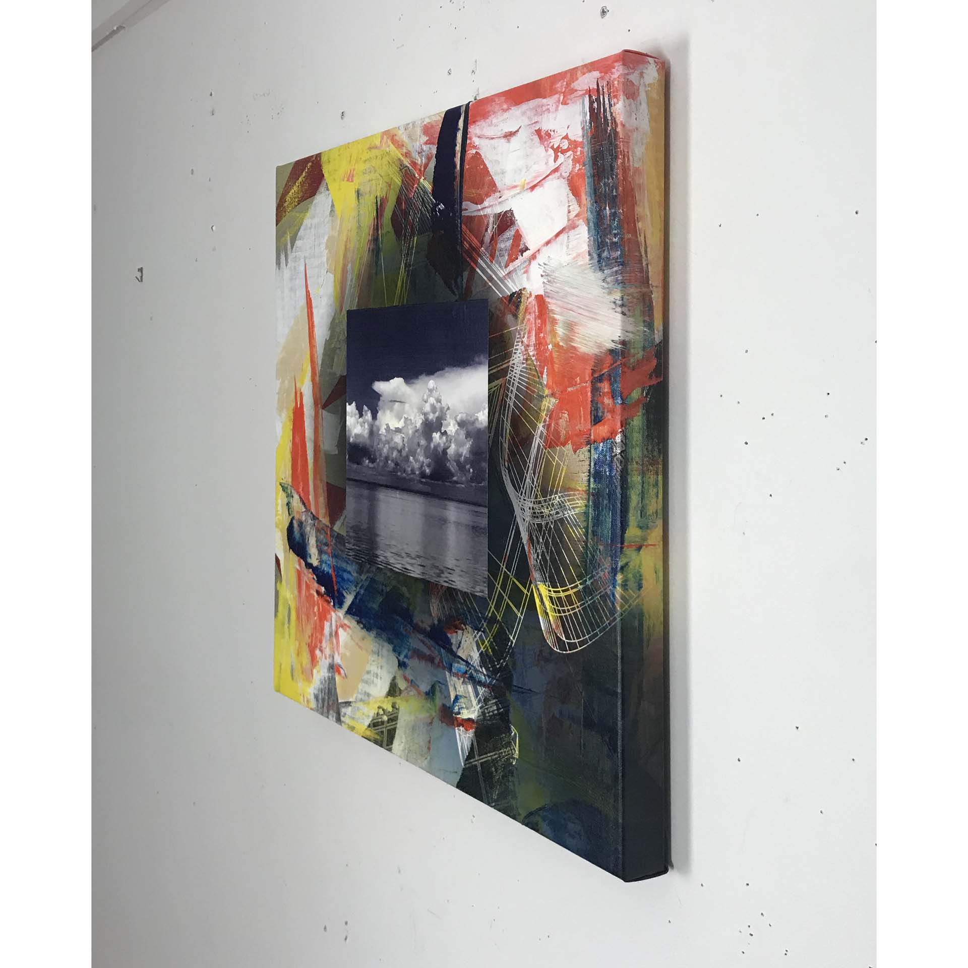 Colin Goldberg, Square Composition with Clouds #3, 2020. Acrylic and ink on linen. 20 x 20 inches.