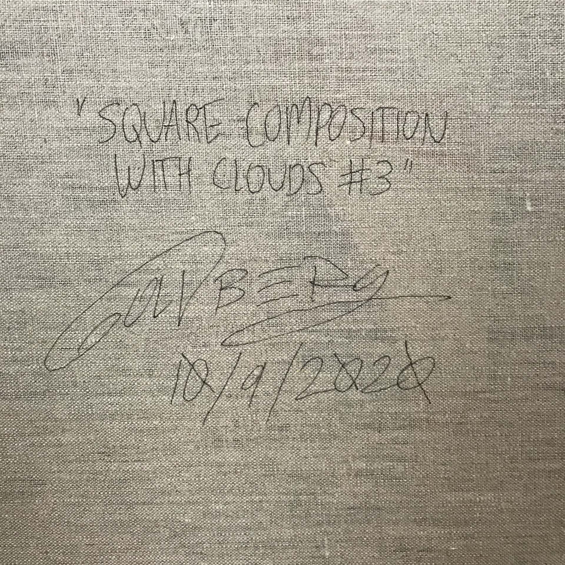 Colin Goldberg, Square Composition with Clouds #3, 2020. Acrylic and ink on linen. 20 x 20 inches.