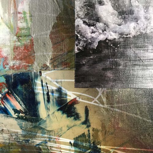 Colin Goldberg, Square Composition with Waves, 2020. Acrylic and ink on linen. 20 x 20 inches.