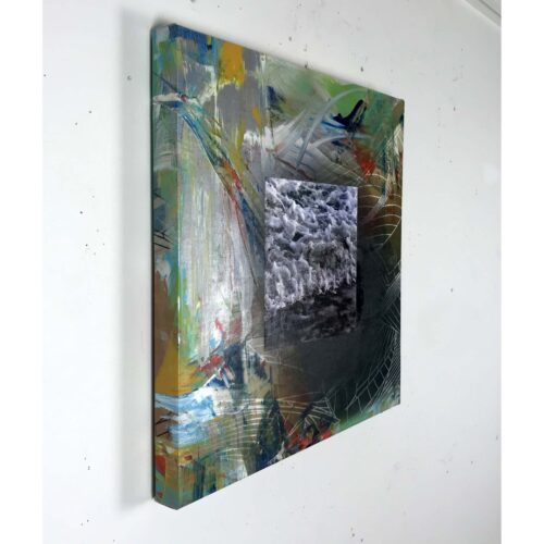 Colin Goldberg, Square Composition with Waves, 2020. Acrylic and ink on linen. 20 x 20 inches.