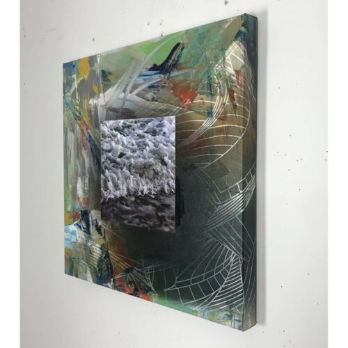 Colin Goldberg, Square Composition with Waves, 2020. Acrylic and ink on linen. 20 x 20 inches.