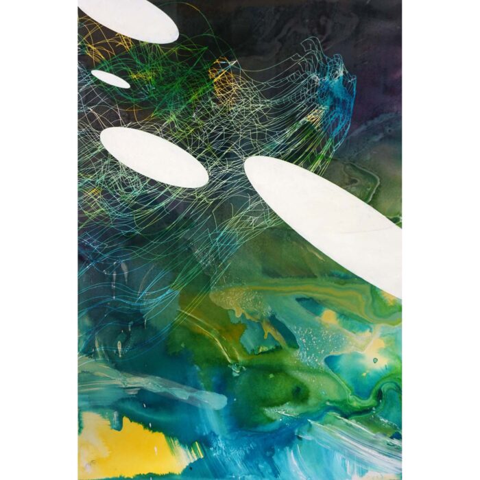 Colin Goldberg, Techspressionist Composition #2, 2020. Oil and India Ink with ink on paper. 18 x 12 inches.