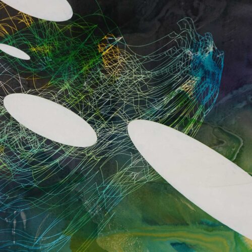 Colin Goldberg, Techspressionist Composition #2, 2020. Oil and India Ink with ink on paper. 18 x 12 inches.