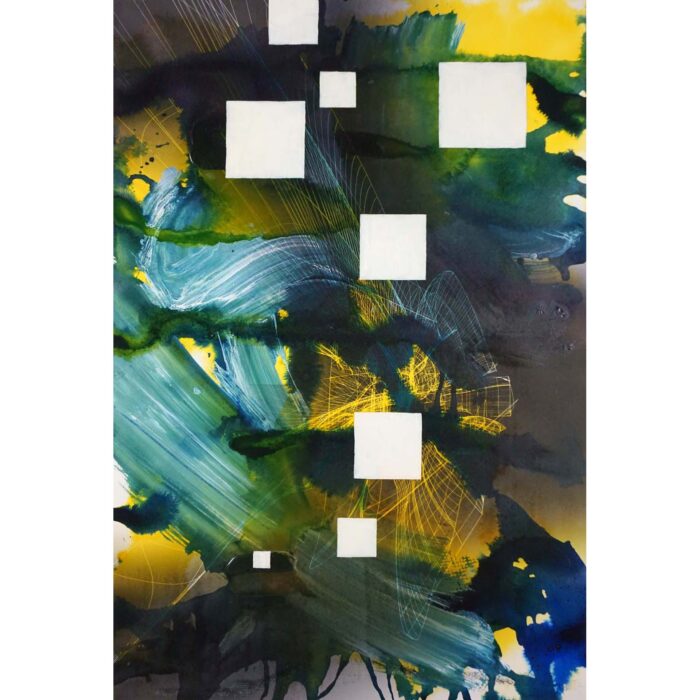 Colin Goldberg, Techspressionist Composition #3, 2020. Oil and India Ink with ink on paper. 18 x 12 inches.