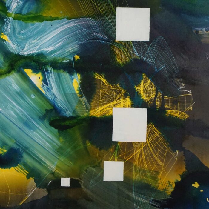 Colin Goldberg, Techspressionist Composition #3, 2020. Oil and India Ink with ink on paper. 18 x 12 inches.