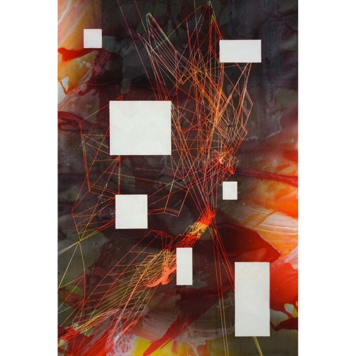 Colin Goldberg, Techspressionist Composition #4, 2020. Oil and India Ink with ink on paper. 18 x 12 inches.