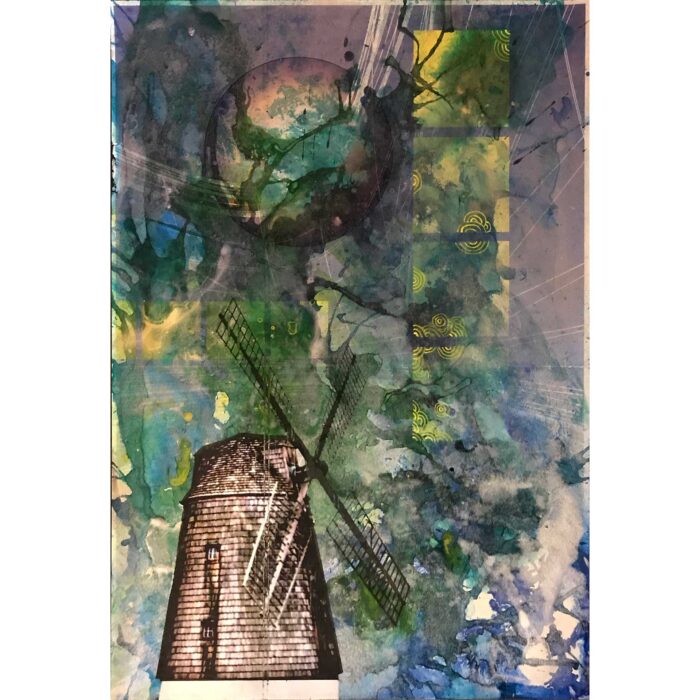 Colin Goldberg, Composition With Windmill #3, 2011. India ink, pigment and gouache on paper, 18 x 12 inches.