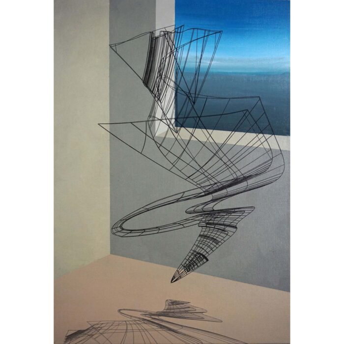 Colin Goldberg, Waterview, 2019. Acrylic and ink on linen. 32 x 22 inches.