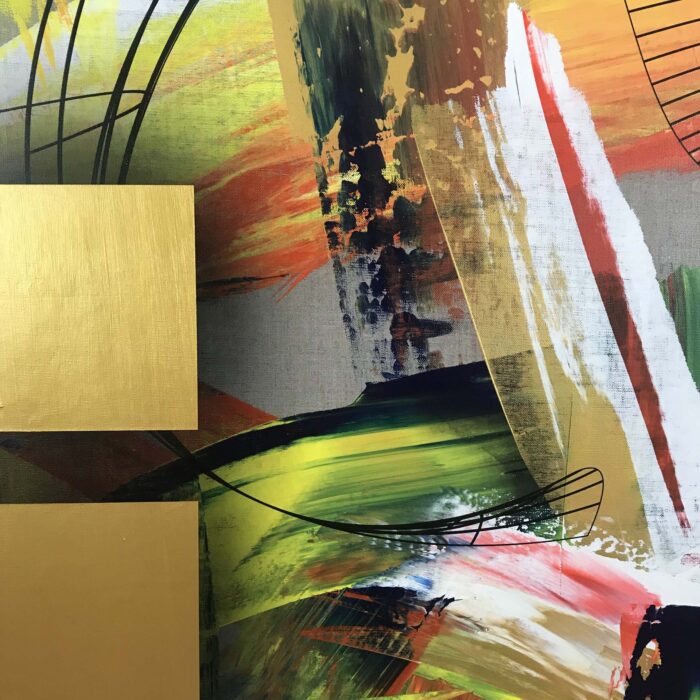 Colin Goldberg, Ono-Sendai, 2020. Acrylic and ink on linen. 36 x 48 inches.