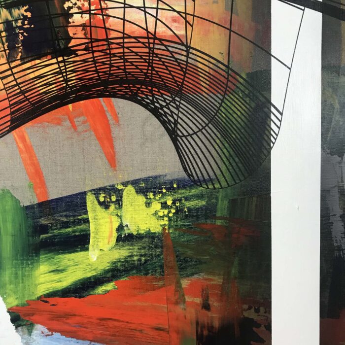 Colin Goldberg, Ono-Sendai, 2020. Acrylic and ink on linen. 36 x 48 inches.