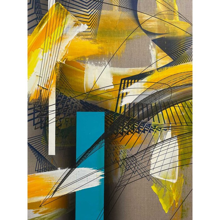 Colin Goldberg, David and Noguchi #2, 2021. Oil and ink on linen. 24 x 18 inches.