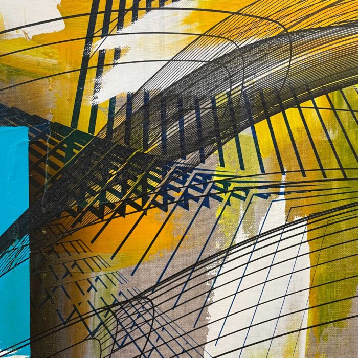 Colin Goldberg, David and Noguchi #2, 2021. Oil and ink on linen. 24 x 18 inches.