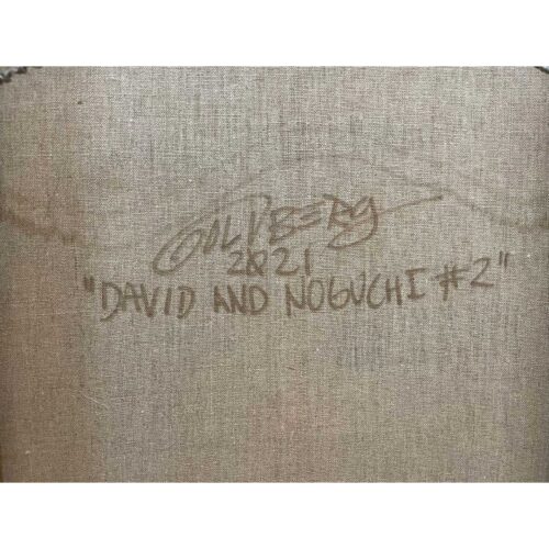 Colin Goldberg, David and Noguchi #2, 2021. Oil and ink on linen. 24 x 18 inches.