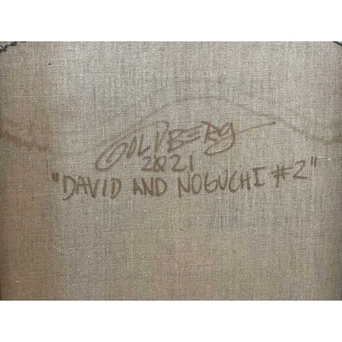 Colin Goldberg, David and Noguchi #2, 2021. Oil and ink on linen. 24 x 18 inches.