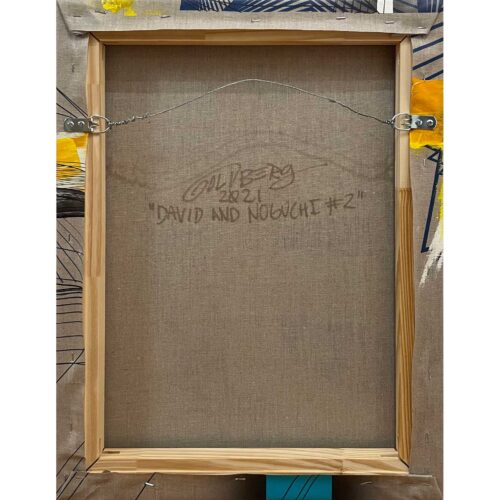 Colin Goldberg, David and Noguchi #2, 2021. Oil and ink on linen. 24 x 18 inches.