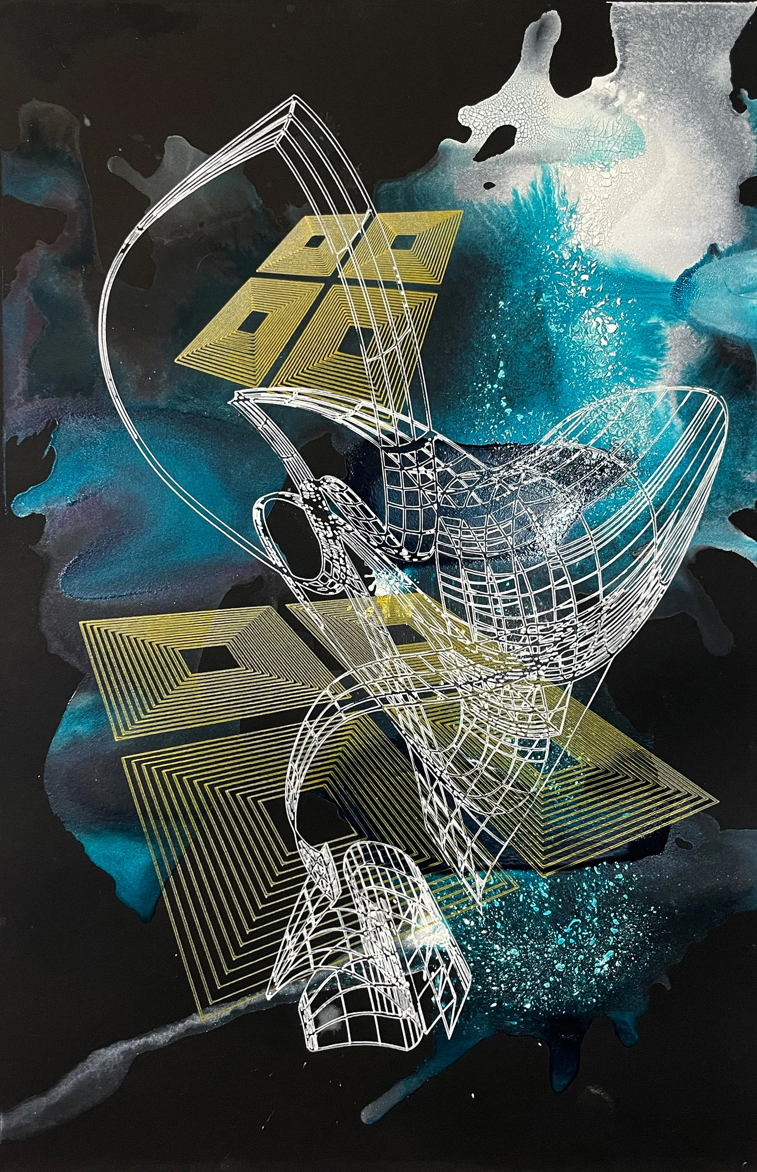 Cyan And Gold Composition 2, 2022