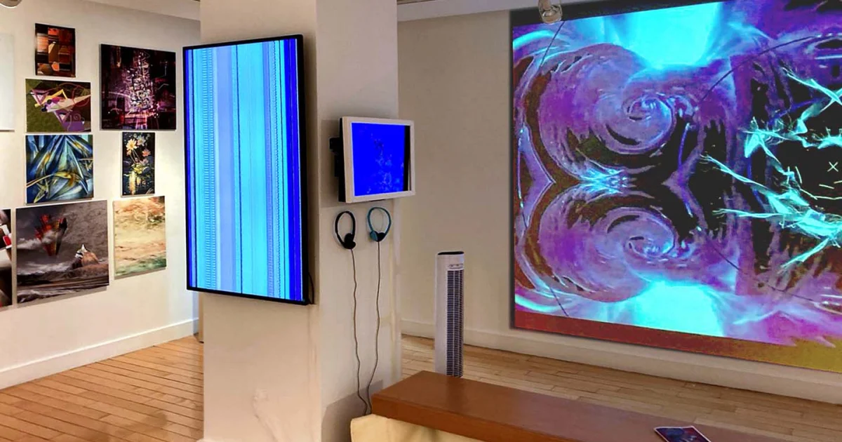 Installation view of “Hello Chelsea!” // Techspressionism 2025 at Hudson Guild Gallery, New York